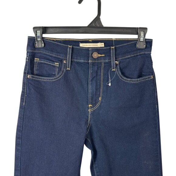 Levi's 724 NEW High Rise Straight Dark Wash Jean W25 L32 Casual Stretch - Picture 2 of 14